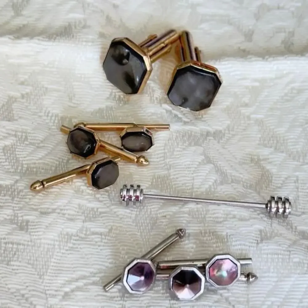 Vintage 60s Lot of 9 Swank Gold Silver Tuxedo Cufflinks & Pipestem Shirt Studs